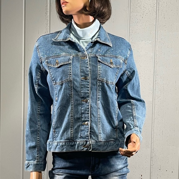 *Sunburst by Morning Sun Rhinestone Butterfly Denim Jean Jacket Sz M - Picture 5 of 17